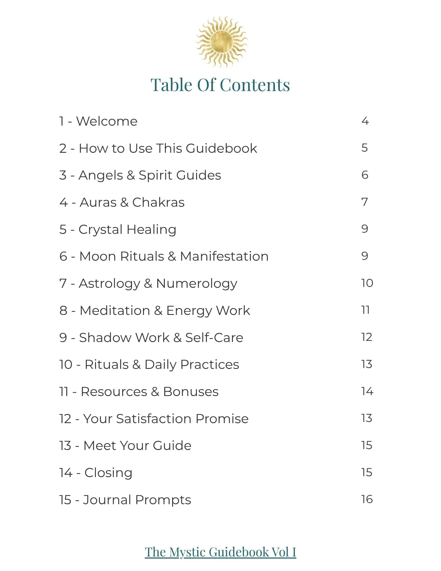 Table of contents Green Gold The Mystic Soul Guidebook