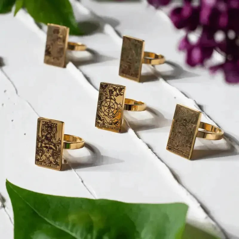 Mystic Tarot Card Rings Collection: Temperance, Justice & Magician | Waterproof Gold Steel 