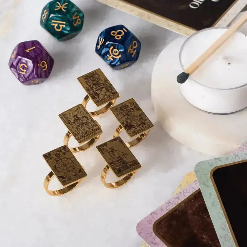 Mystic Tarot Card Rings Collection: Temperance, Justice & Magician | Waterproof Gold Steel 