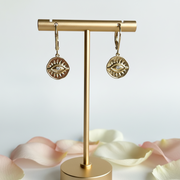 Gold third eye mini medallion leverback earrings — third eye chakra jewelry for intuition
