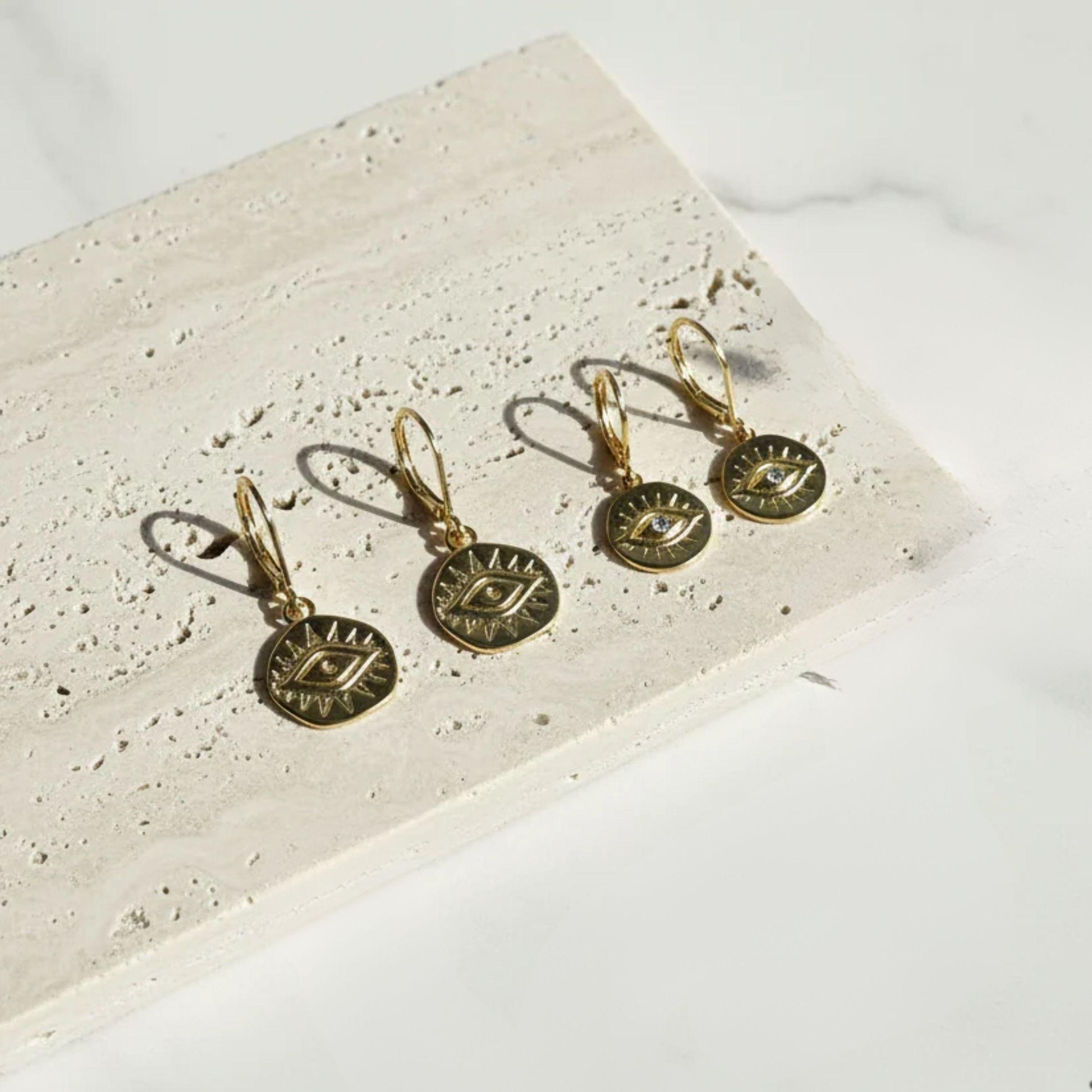 Third eye mini medallion earrings in gold plate — third eye chakra jewelry for intuition