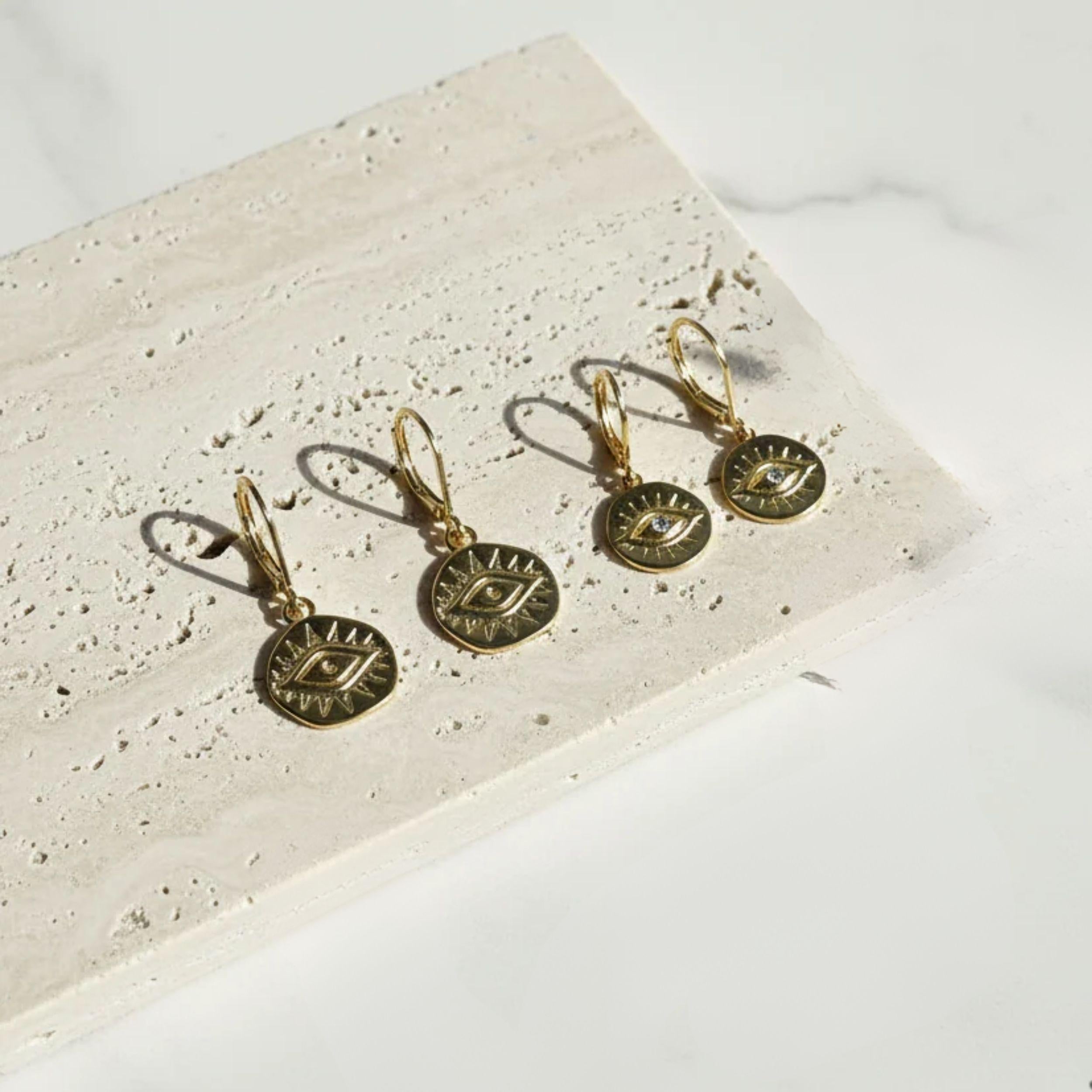 Third eye mini medallion earrings in gold plate — third eye chakra jewelry for intuition