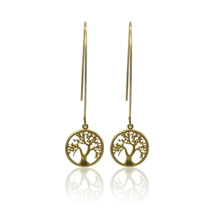 Tree Of Life - Long Gold Earrings Earrings