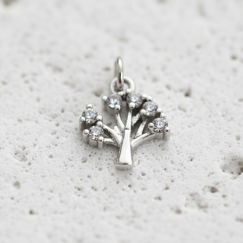 Silver plated tree of life charm for crystal bracelets — symbol of growth and roots