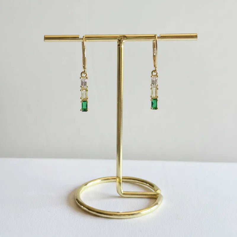 Gold plated emerald green and peridot tri-colour crystal bar earrings