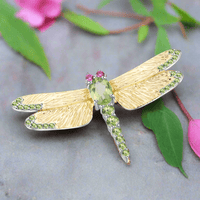 Triple Gemstone Dragonfly Brooch - 925 Sterling with Blue Topaz, Smoky Quartz or Peridot | Spirit Animal Collection