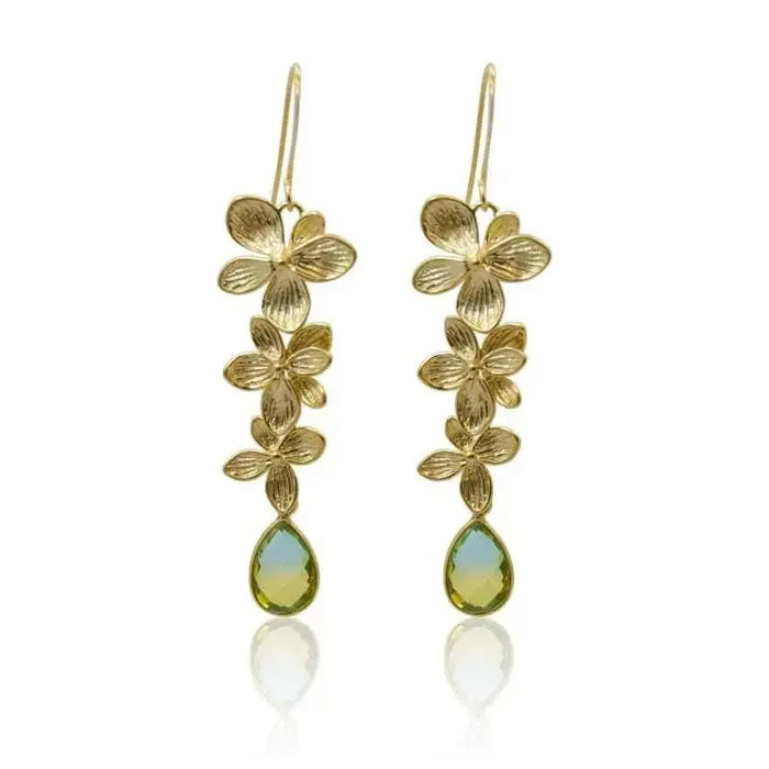 Tropical Aura 3 Bloom Plumeria Gold Earrings earrings