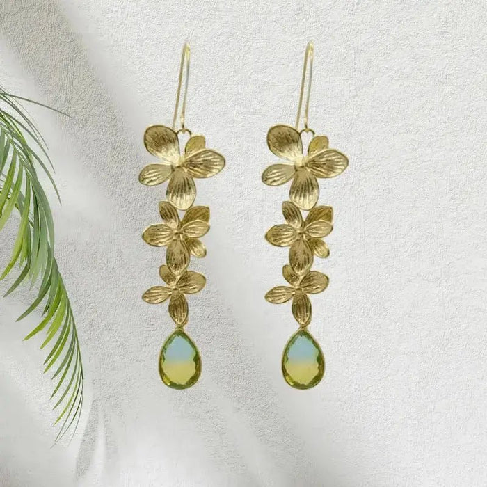 Tropical Aura 3 Bloom Plumeria Gold Earrings - Mystic Soul Jewelry