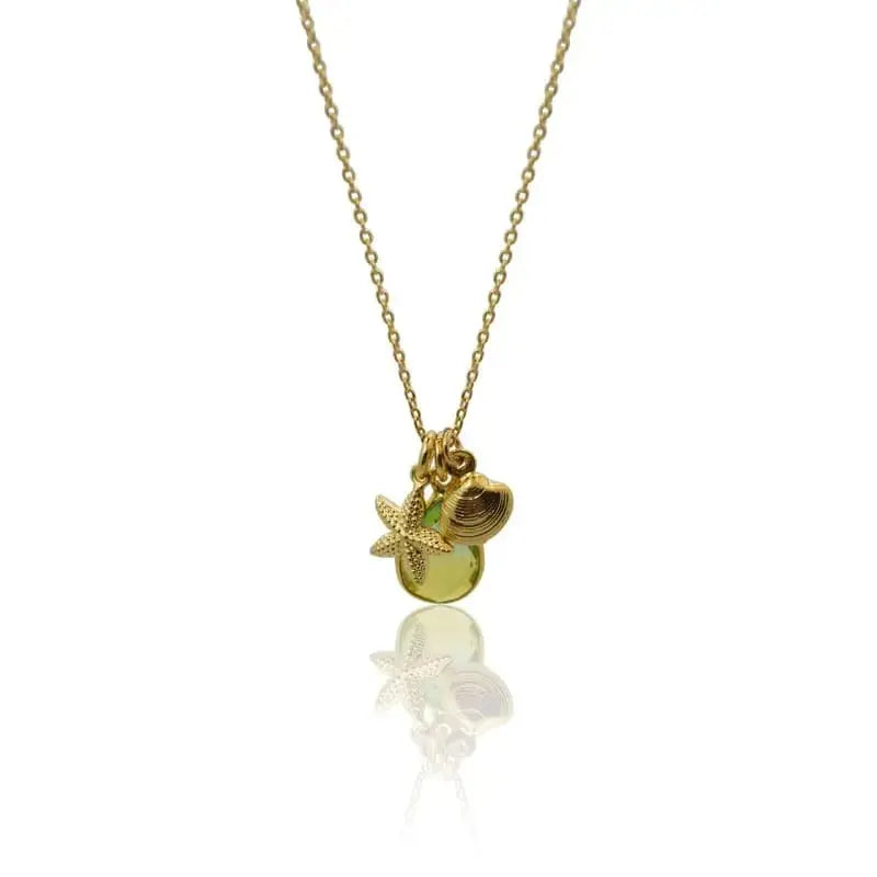 Tropical Aura Starfish & Shell Mini Locket Gold Necklace necklace