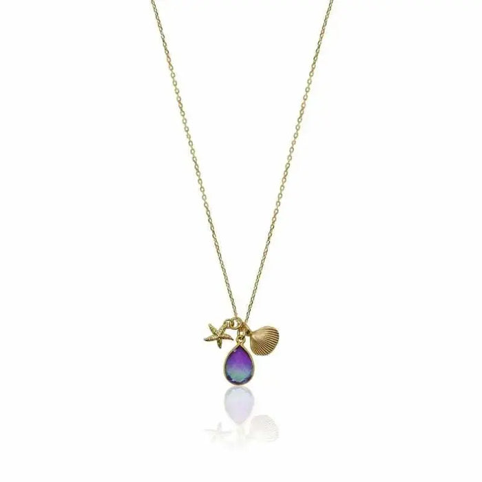 Peacock Aura Starfish Clam Shell Necklace - Gold 16 necklace
