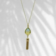 tropical green aura tassel necklace