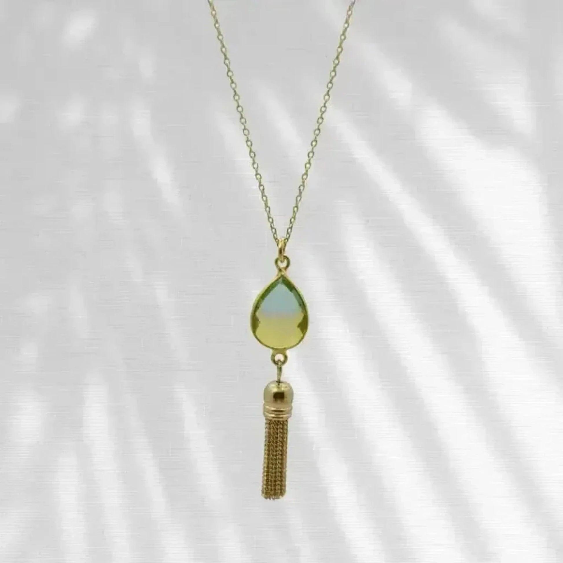 tropical green aura tassel necklace