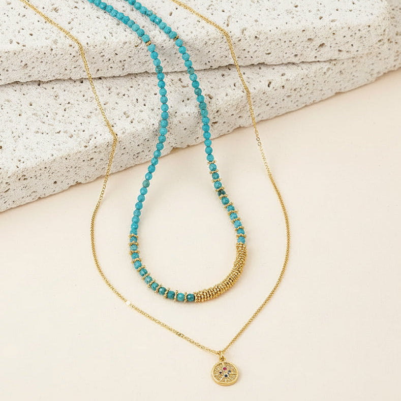 THandmade semi-precious stone beaded choker necklaces in chakra colours 