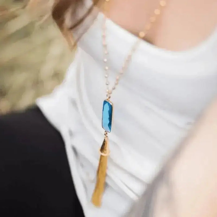 Vivid Capri Blue Tassel Necklace | Ocean Jewelry - Mystic Soul Jewelry