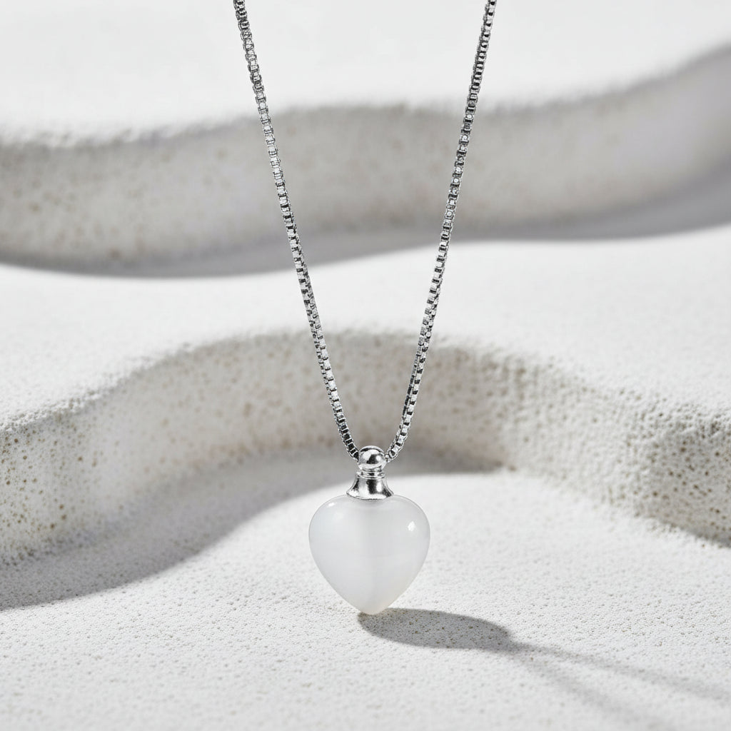 Necklace with a heart-shaped pendant on a black background