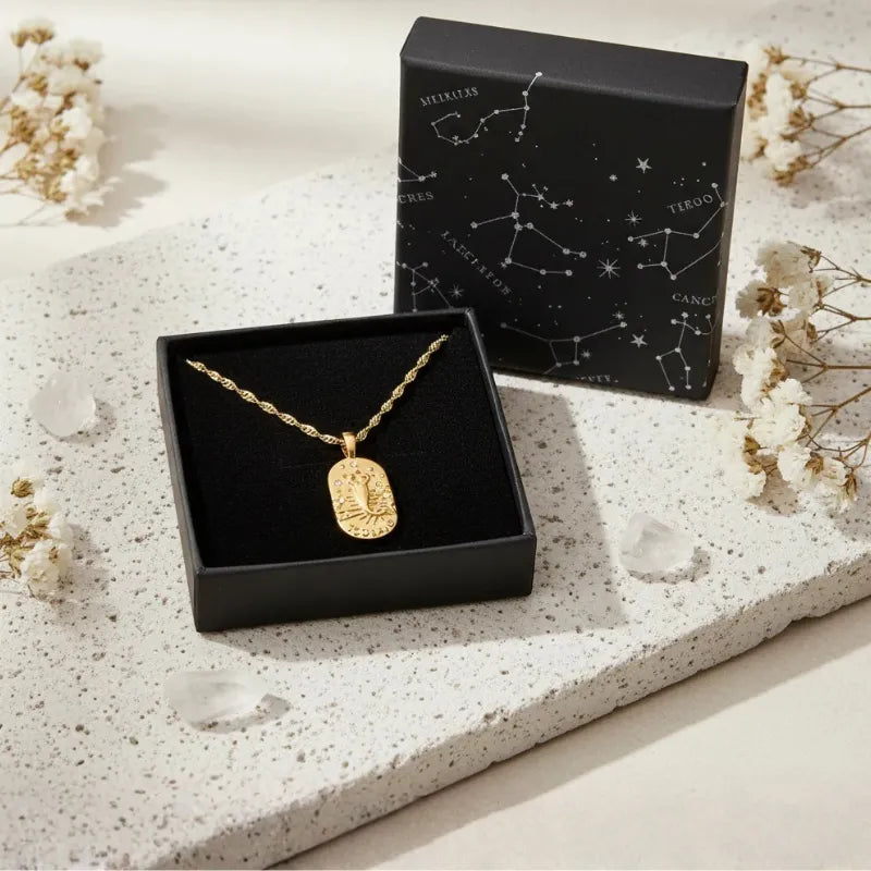 Zodiac Constellation Necklace in black star-design gift box — free for Coven members with $120+ purchase