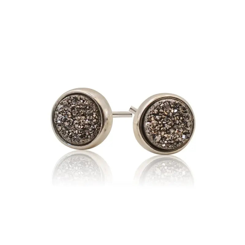 Druzy Round Grey Agate Studs - Mystic Soul Jewelry