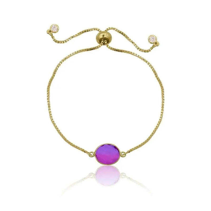 Pink Aura Oval Drop Adjustable Bracelet - Gold bracelet